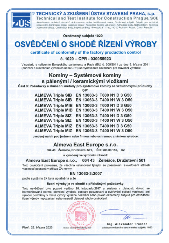 ALMEVA SIB, SIZ, MIB, MIZ Certifikát TAZUS - Část 3