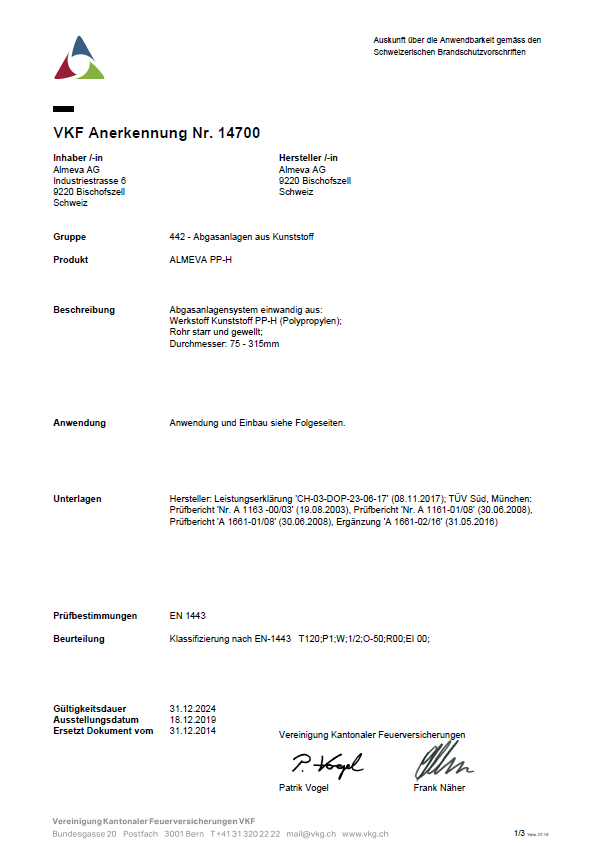 VKF Anerkennung Nr. 14700